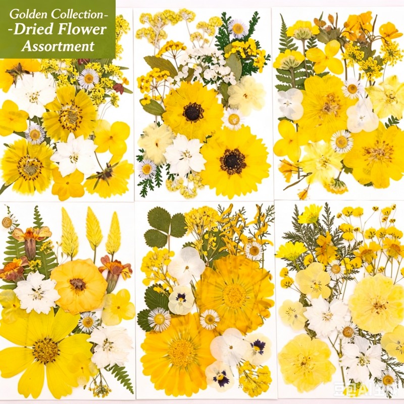 Dried Flower Pressed - 6 soorten 21-delige nieuwe gele gemengde