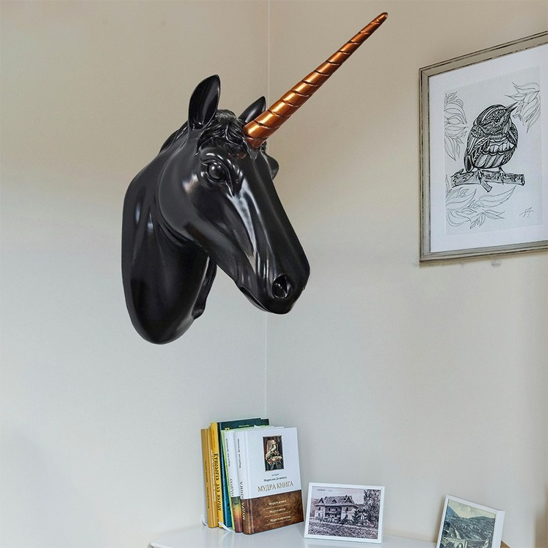 Background Resin Art - Eenhoorn paardenkop wanddecoratie, hars 3D dierenbeugel