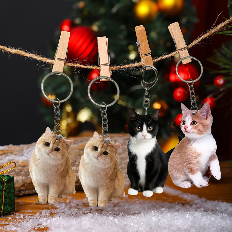 Resin Art Ring Design - Zwart-witte kat sleutelhanger 2d acryl kat