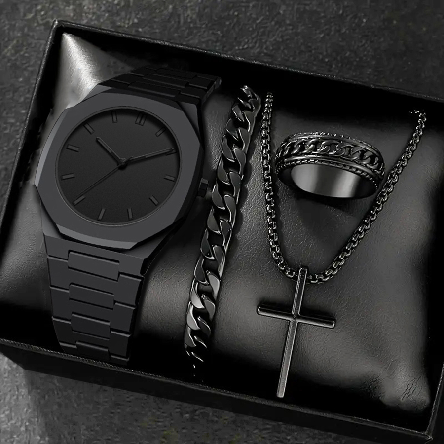 Resin Art Watch - Heren 4-delige horlogeset mode casual zwarte