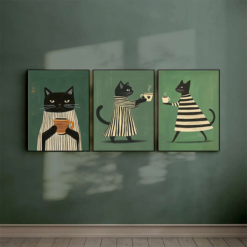 Background Resin Art - Schattige gestreepte zwarte kat koffie thema
