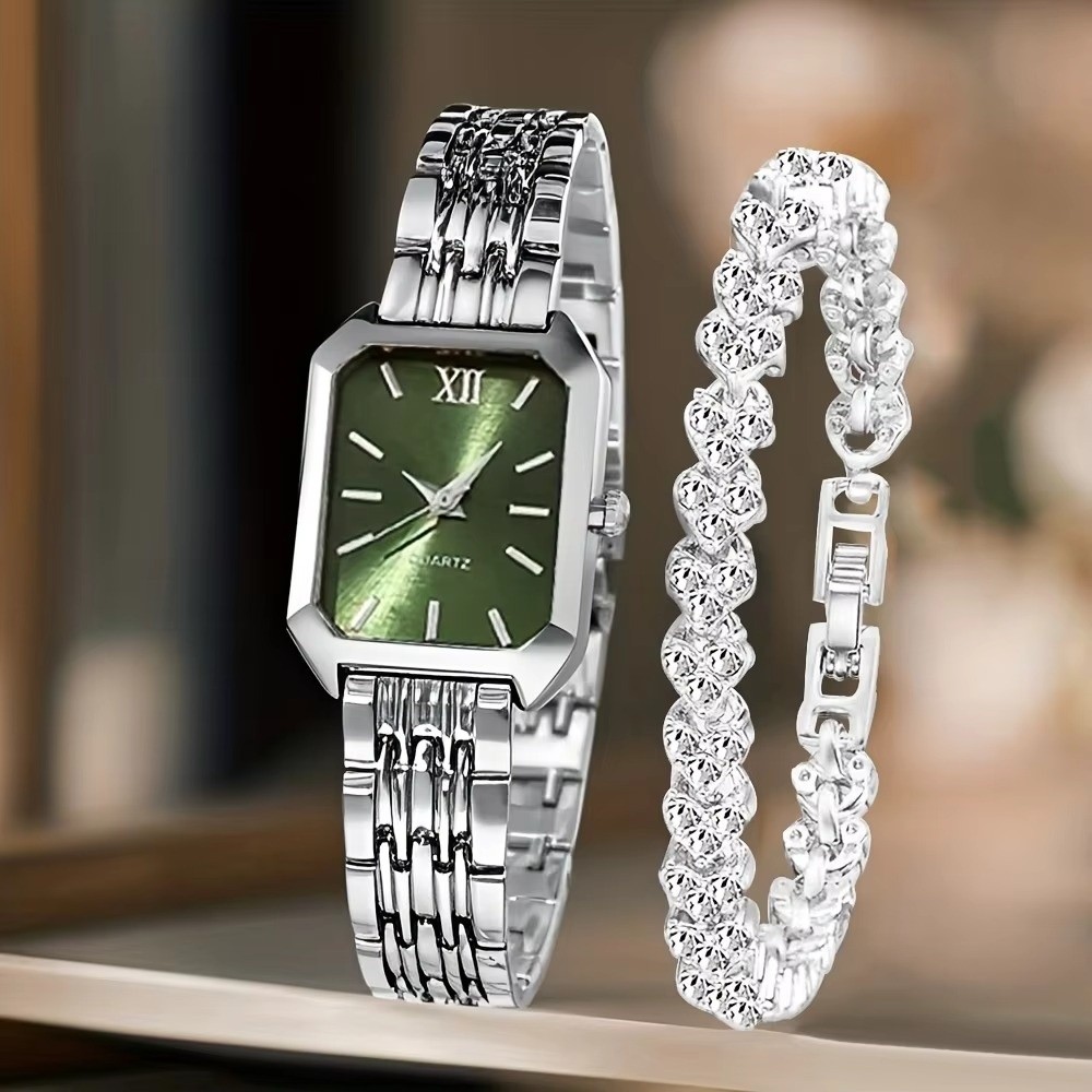Resin Art Watch - Mode roestvrijstalen horlogebandset met strass steentjes,