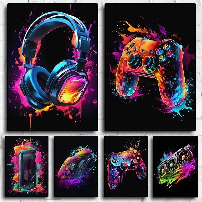 Resin Art Video - Pop Neon Videogame Karakter Poster Gamepad