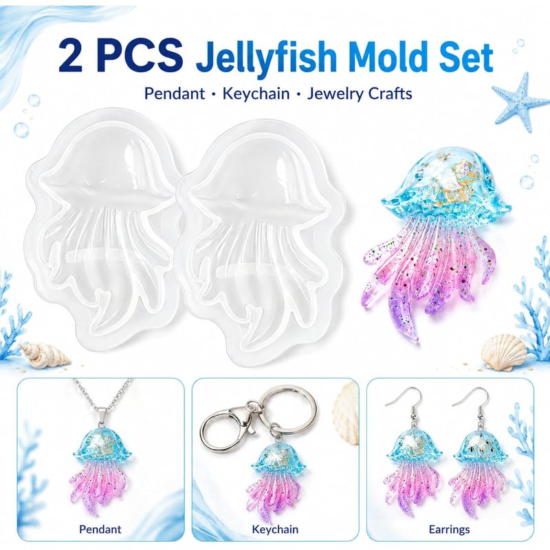Silicone Mold Ocean - 2 sets kwallenharsmallen, siliconen hangermallen voor