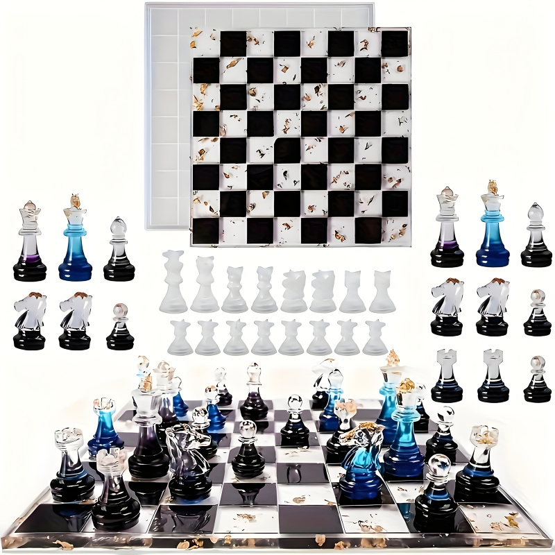 Resin Art Equipment - 11Chessboard16Resin siliconen mal set, 3DChess hars